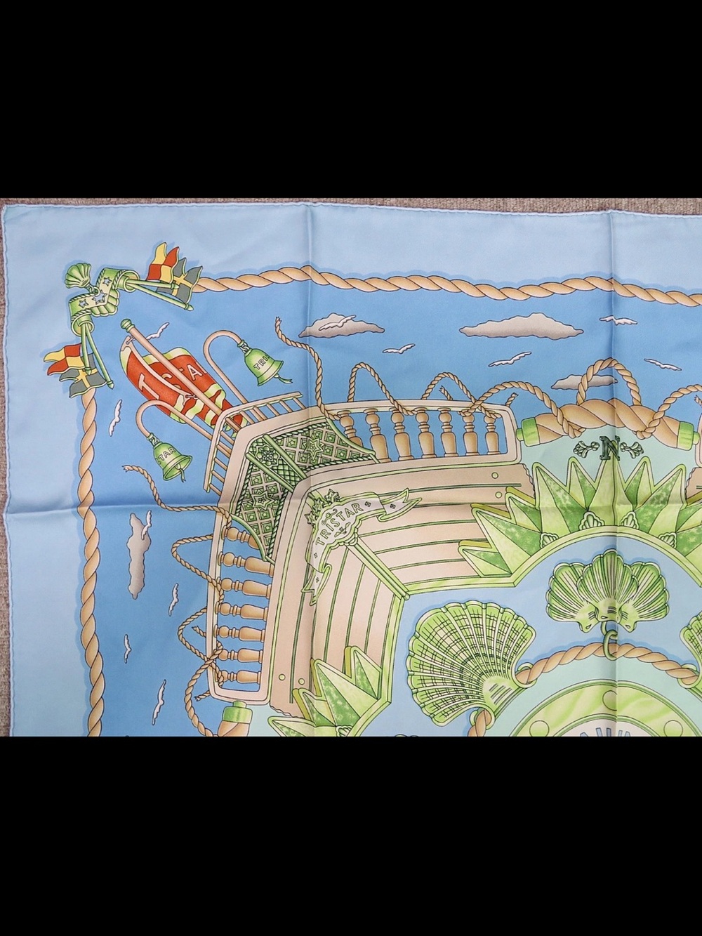 Hermes Pale Blue and Green Silk Nautical Square Scarf - Picture 4 of 16